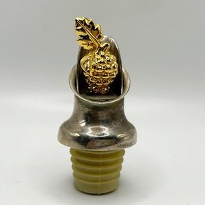 Vintage Silver Plated Wine/ Liquor Pour Spout w/ Gold Pineapple Stop